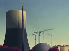 Illustration of a nuclear power plant being dismantled