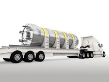 Graphical representation of a truck with a small modular reactor loaded onto its trailer