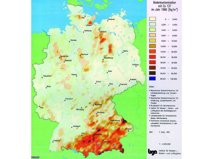Map of Germany showing Cs-137 soil contamination